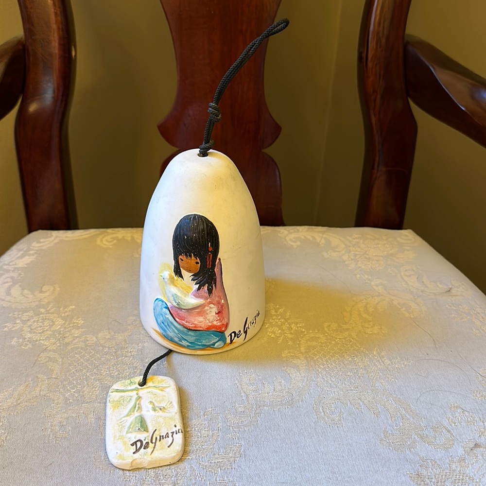 Signed vintage DeGrazia Girl with Doves wind chime
